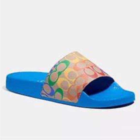 COACH Signature Slide In Rainbow Signature Canvas SIZE 12 Men’s NWOB - Picture 3 of 6